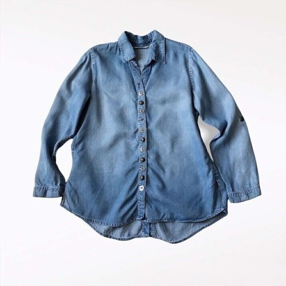 SOFT Surroundings Chambray Shirt tencel soft denim buttoned front relaxed fit MP